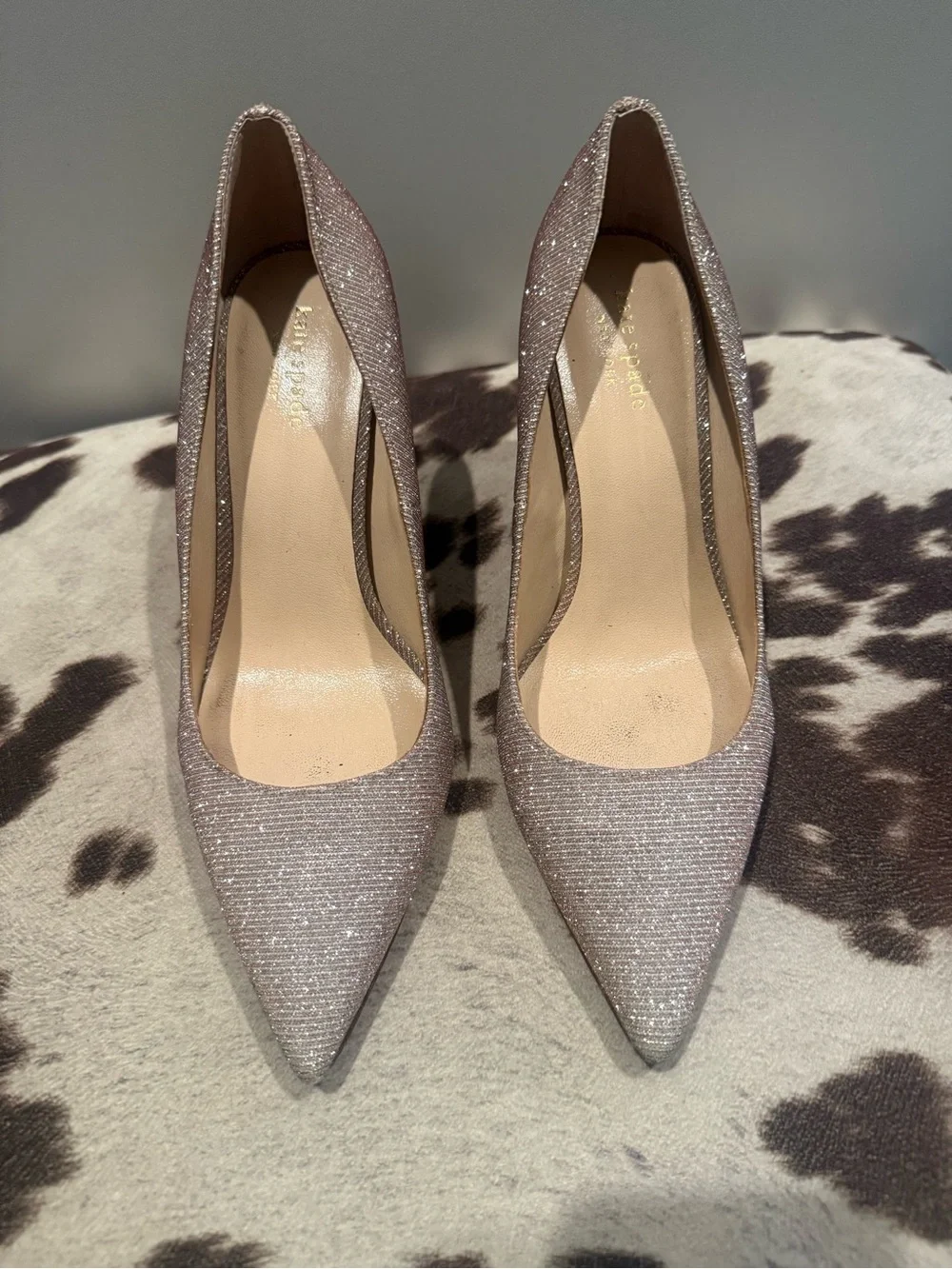 kate spade Glitter Pointed-Toe Pumps in Rose Gold Sparkle